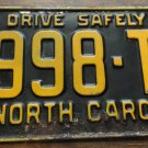1961 6998 TB North Carolina passenger truck license plate