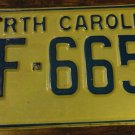 1972 F 665 North Carolina license plate
