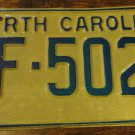 1972 F 502 North Carolina license plate