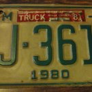 1980 FJ 3612 North Carolina farm truck license plate with 1981 sticker