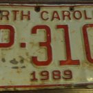 1989 TP 3106 North Carolina license plate