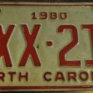 1980 TXX 212 North Carolina license plate with June 1981 stickers