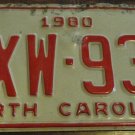 1980 TXW 935 North Carolina license plate with June 1981 stickers