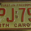 1975 NPJ 792 North Carolina license plate with October 1982 stickers