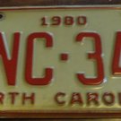 1980 VNC 341 North Carolina license plate with April 1985 stickers