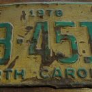 1978 EB 4516 North Carolina license plate with August 1983 stickers