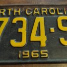 1965 8734 SN North Carolina passenger truck license plate