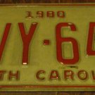 1980 VVY 640 North Carolina license plate with January 1986 stickers