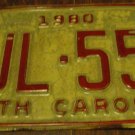 1980 WJL 553 North Carolina license plate with August 1986 stickers