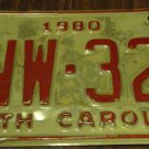 1980 VNW 321 North Carolina license plate with June 1982 stickers