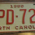 1980 WPD 723 North Carolina license plate with May 1982 stickers