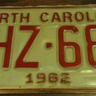 1982 ZHZ 680 North Carolina license plate with June 1987 stickers