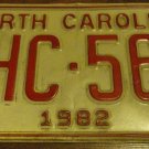 1982 ZHC 562 North Carolina license plate with March 1991 stickers