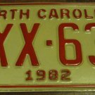 1982 YXX 630 North Carolina license plate