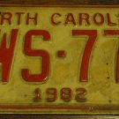 1982 YWS 775 North Carolina license plate with December 1989 stickers