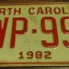 1982 YWP 991 North Carolina license plate with March 1985 stickers