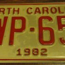 1982 YWP 655 North Carolina license plate with February 1988 stickers
