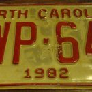 1982 YWP 649 North Carolina license plate with February 1988 stickers