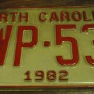1982 YWP 538 North Carolina license plate with February 1987 stickers