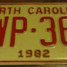 1982 YWP 363 North Carolina license plate with January 1987 stickers