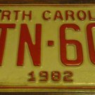 1982 YTN 604 North Carolina license plate with December 1982 stickers