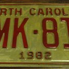 1982 YMK 816 North Carolina license plate with November 1983 stickers