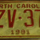 1981 XZV 378 North Carolina license plate with August 1983 stickers