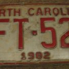 1982 ZFT 522 North Carolina license plate with March 1991 stickers