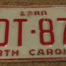1980 WDT 872 North Carolina license plate with October 1985 stickers