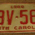 1980 TBV 589 North Carolina license plate with November 1981 stickers