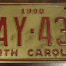 1980 TAY 439 North Carolina license plate June 1986 sticker