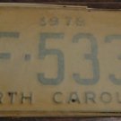 NOS 1978 HF 5334 North Carolina license plate new old stock