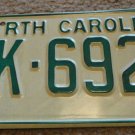 NOS 1978 BK 6920 North Carolina license plate new old stock