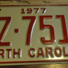 NOS 1977 DZ 7519 North Carolina license plate new old stock