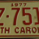 NOS 1977 DZ 7516 North Carolina license plate new old stock