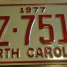 NOS 1977 DZ 7510 North Carolina license plate new old stock