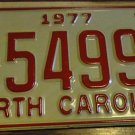 NOS 1977 C 54992 North Carolina license plate new old stock