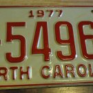 NOS 1977 C 54965 North Carolina license plate new old stock