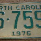 1976 AS 7595 North Carolina license plate