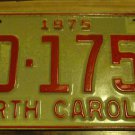 NOS 1975 DD 1752 North Carolina license plate new old stock