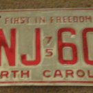 1975 FNJ 605 North Carolina license plate with 1976 sticker