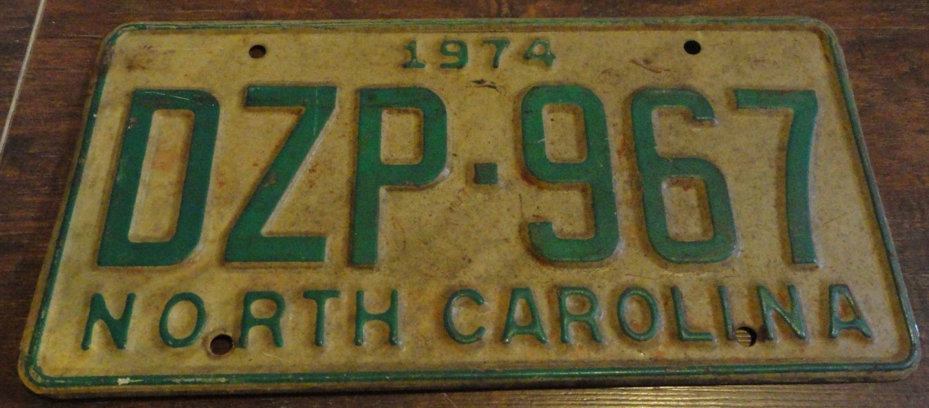 1974 DZP 967 North Carolina license plate