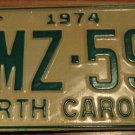 NOS 1974 BMZ 595 North Carolina license plate new old stock