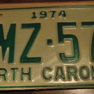 NOS 1974 BMZ 577 North Carolina license plate new old stock