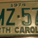 NOS 1974 BMZ 576 North Carolina license plate new old stock