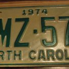 NOS 1974 BMZ 575 North Carolina license plate new old stock