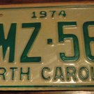 NOS 1974 BMZ 563 North Carolina license plate new old stock