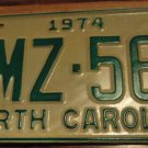 NOS 1974 BMZ 562 North Carolina license plate new old stock