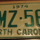 NOS 1974 BMZ 560 North Carolina license plate new old stock