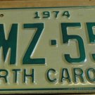 NOS 1974 BMZ 556 North Carolina license plate new old stock